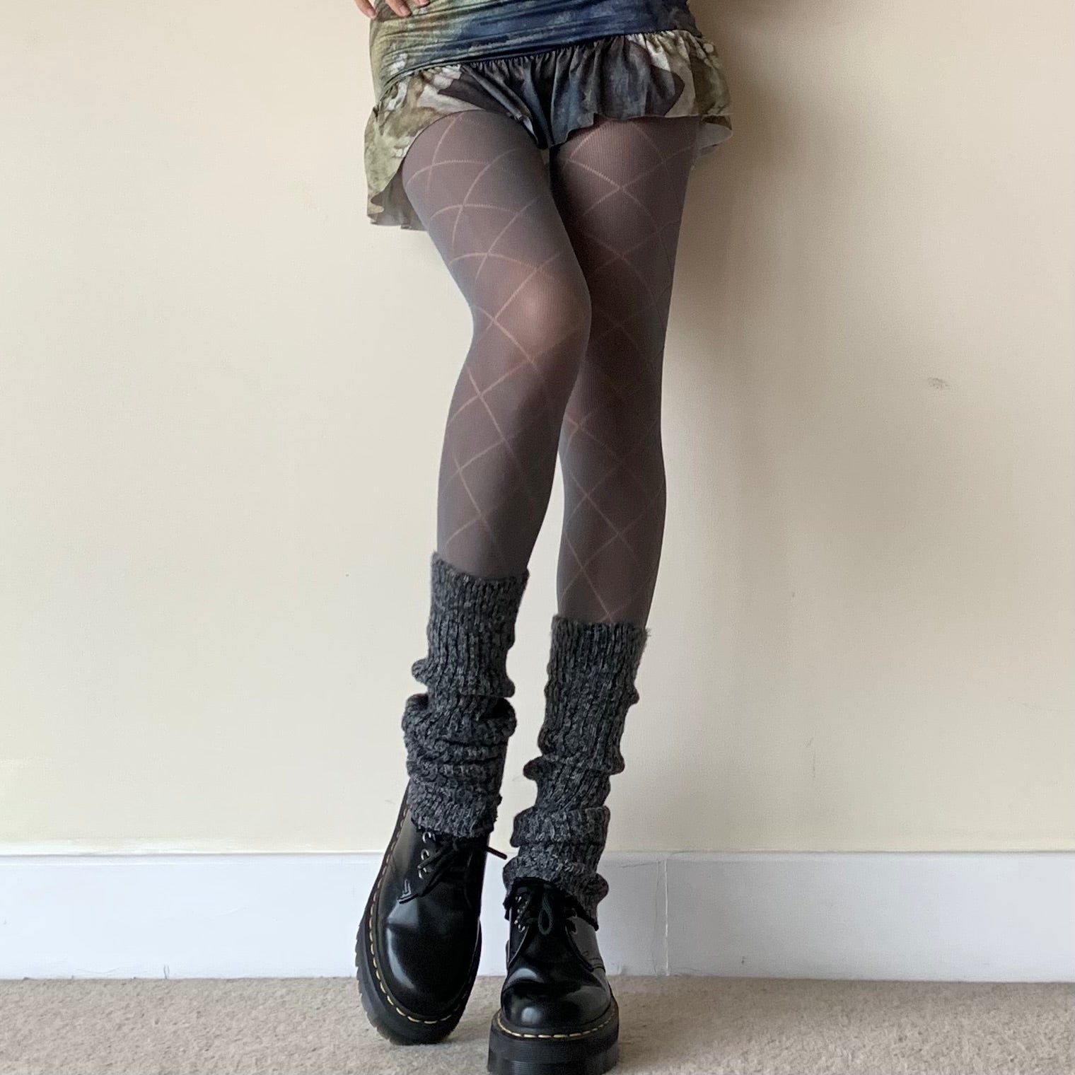 Grey Diamond Cross Lace Tights