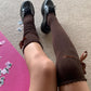 Brown Knee-high Cotton Socks with Ruffle Trim & Side Ribbon Ties - One size / Brown - stockings