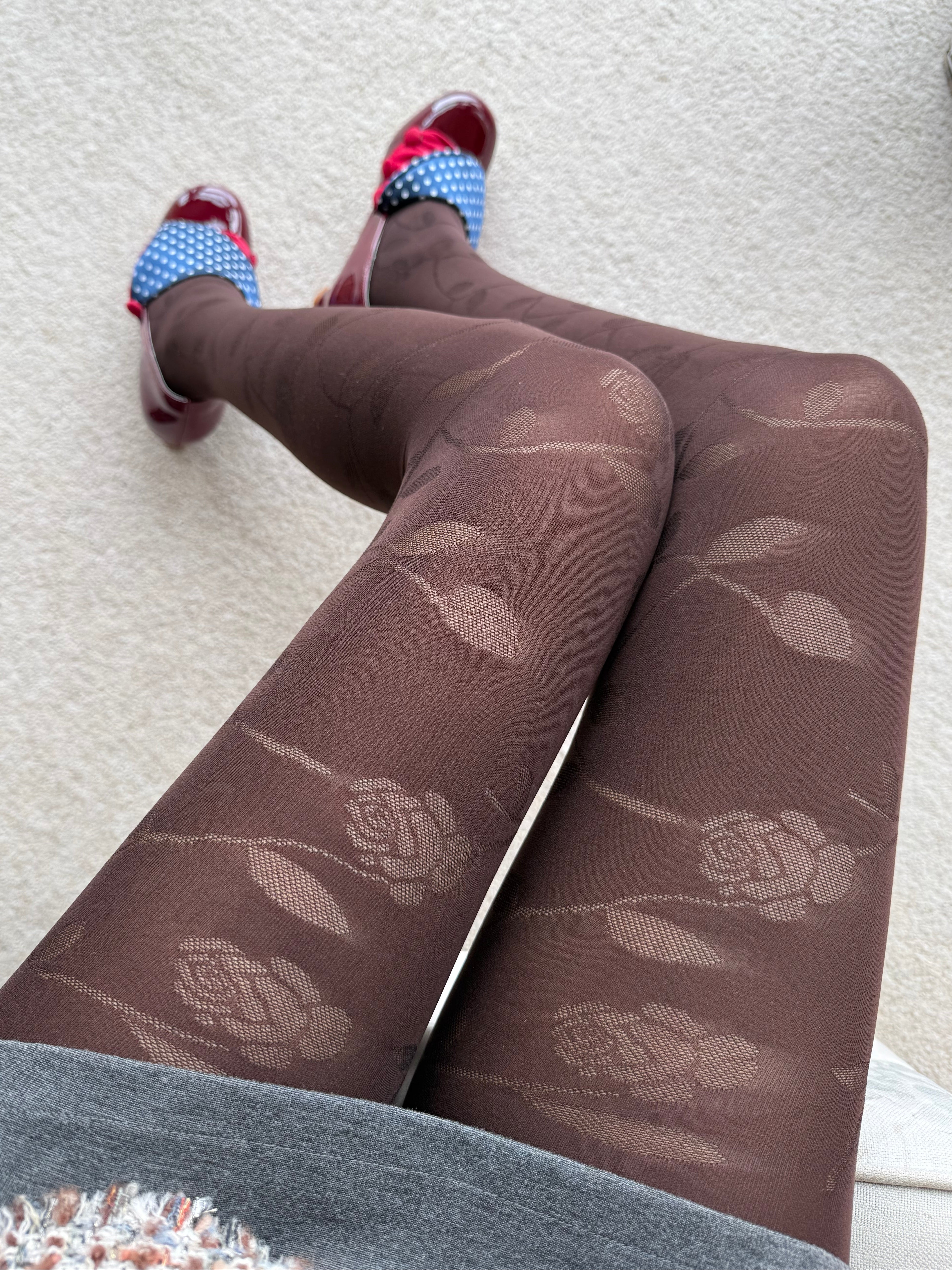 Mocha Rose Shadow Pattern Tights