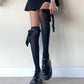 Knee-high Velvet Socks with Satin Ruffled Top and Bow Tie - socks