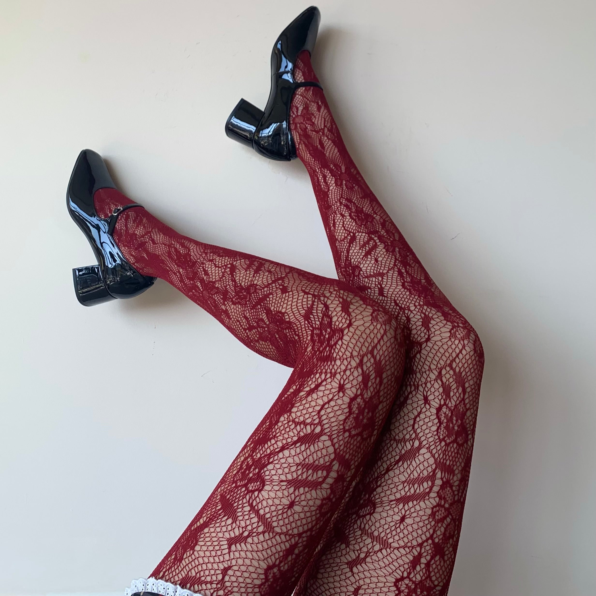 Burgundy Flora Fishnet Tights