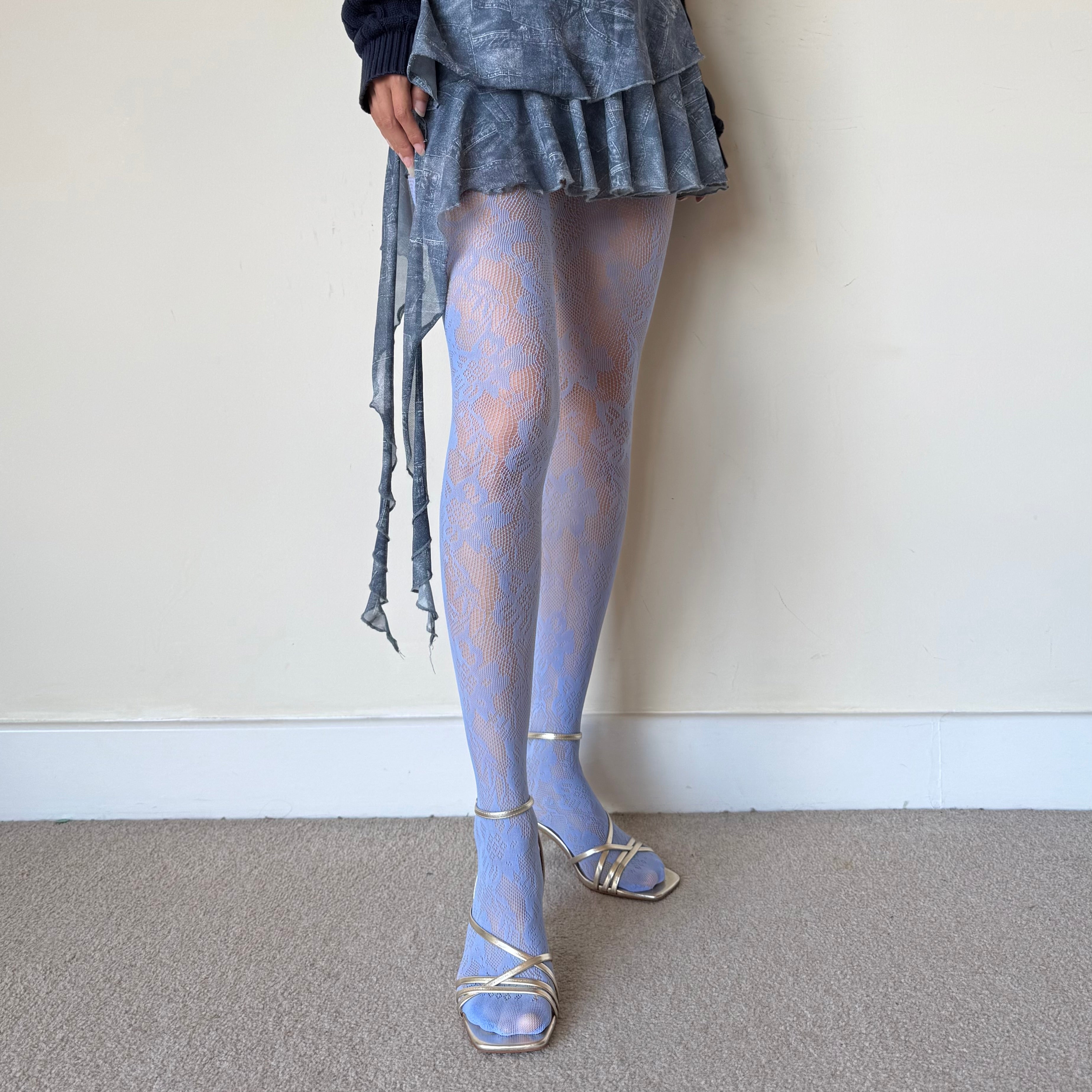 Light Blue Sunflower Lace Tights