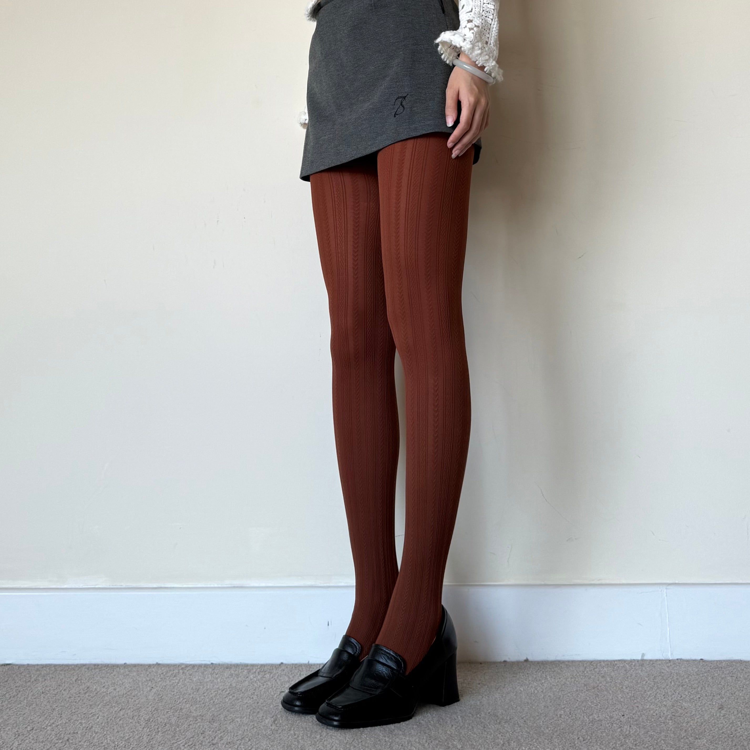 Caramel Textured Vertical Jacquard Tights 150D