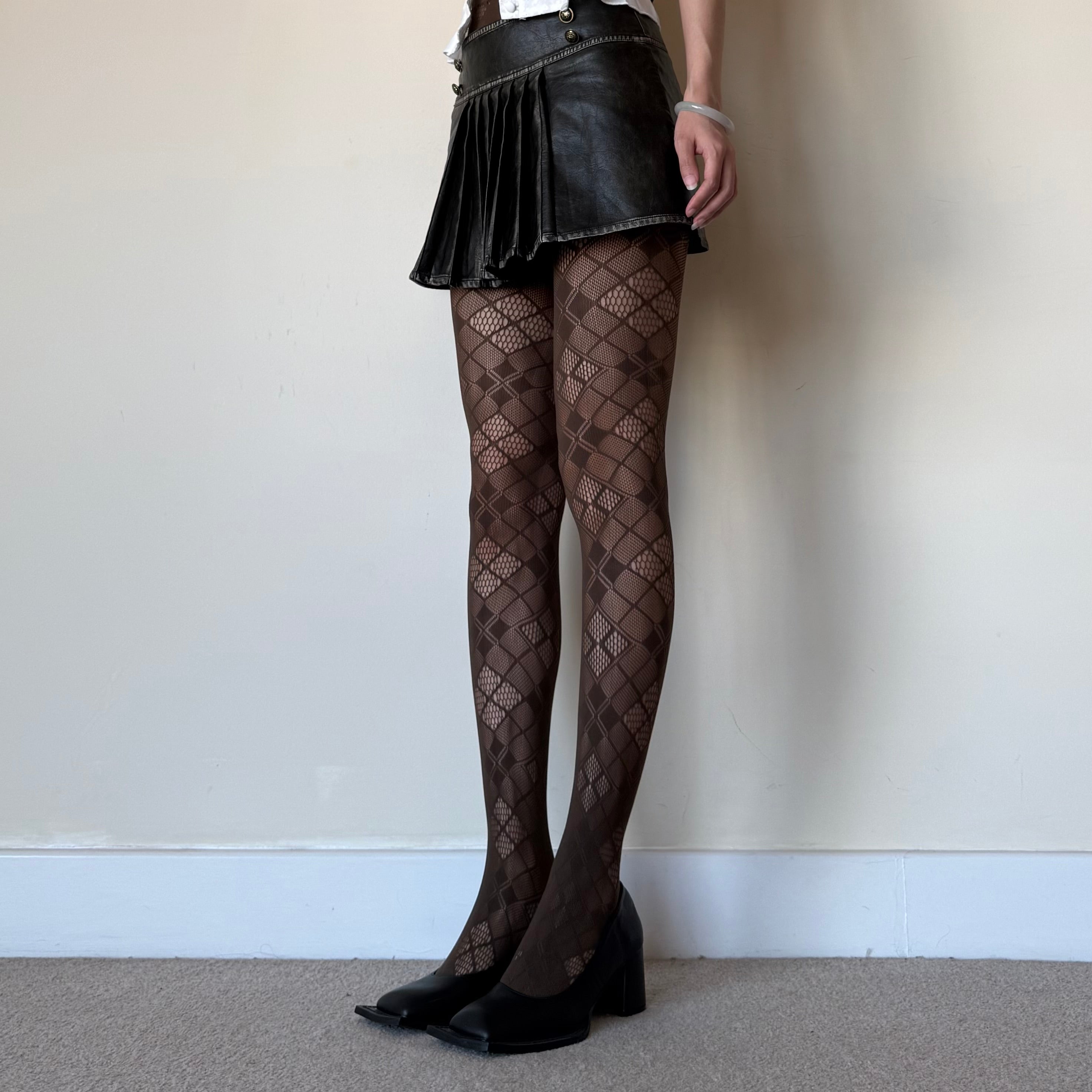 Brown Multi-Density Diamond Fishnet Tights