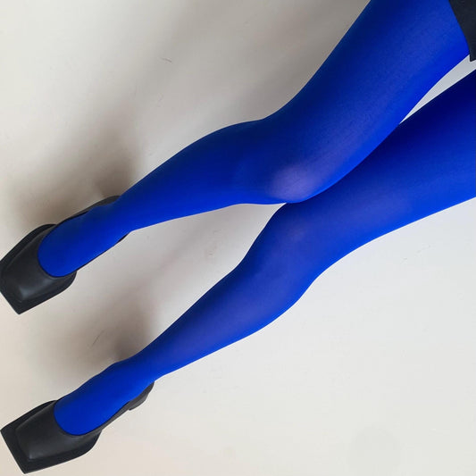 Royal Blue Solid Color Velvet Tights 80D - tights