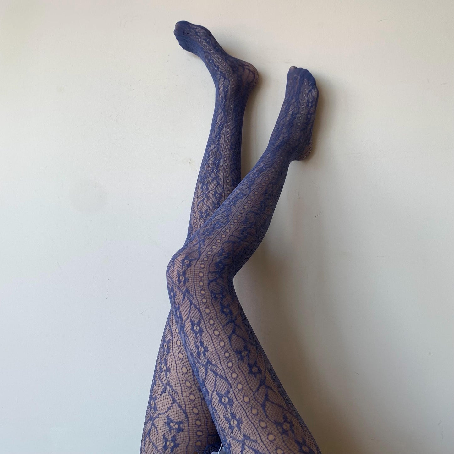 Blue Floral Vine Patterned Fishnet Tights