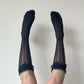 Black Heart Striped Frilled Knee-High Socks - socks