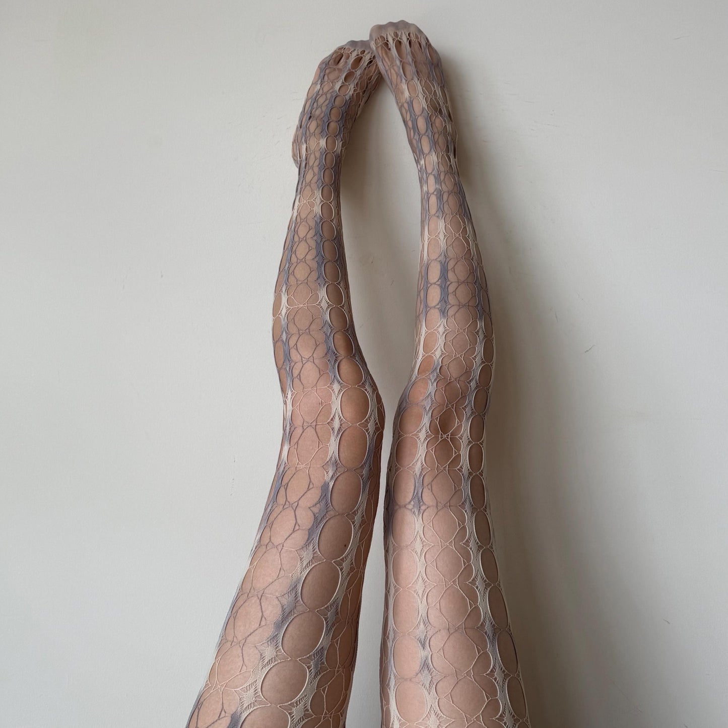 Yellow & Blue Tie-Dye Gradient Distressed Hollow Fishnet Tights - tights