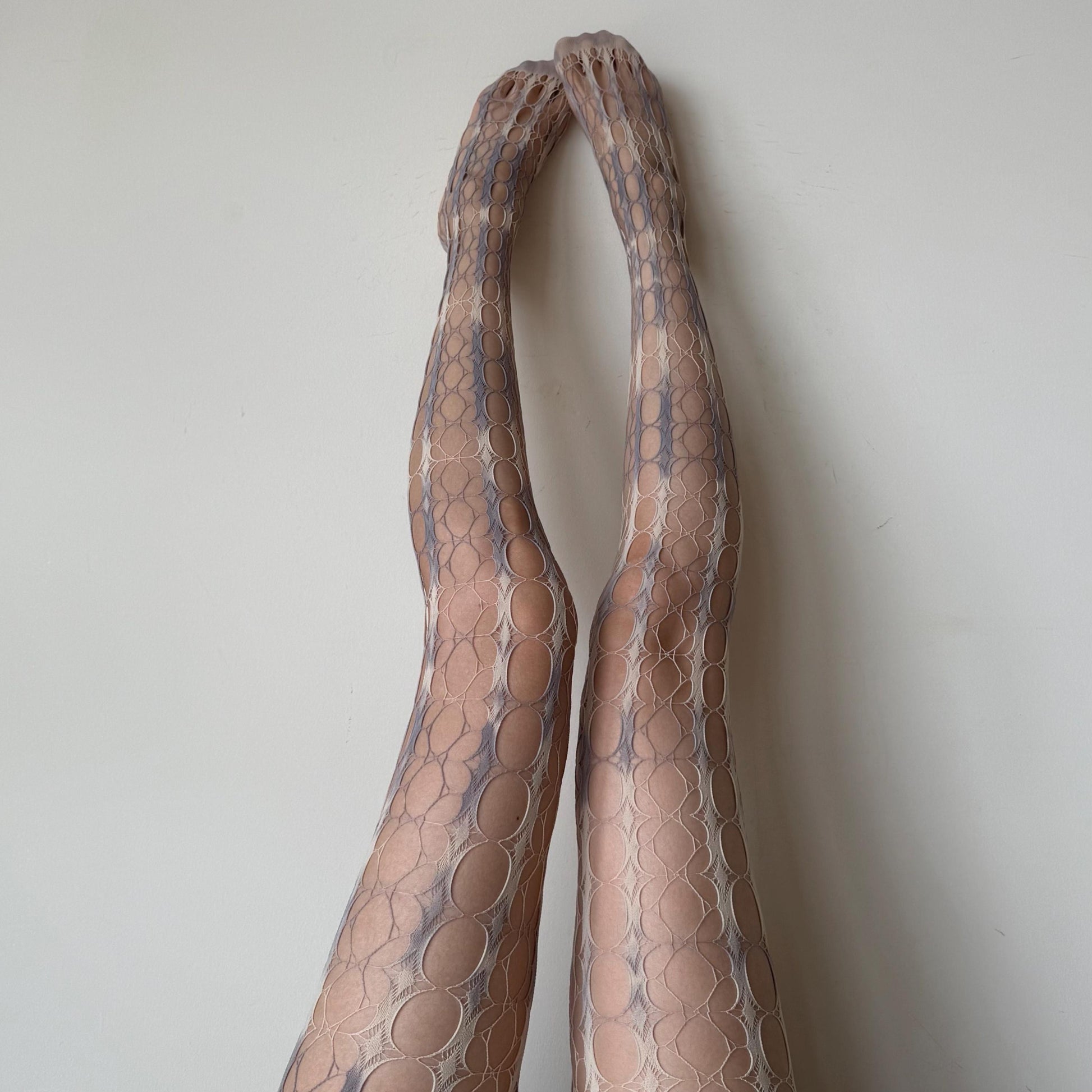 Yellow & Blue Tie-Dye Gradient Distressed Hollow Fishnet Tights - tights