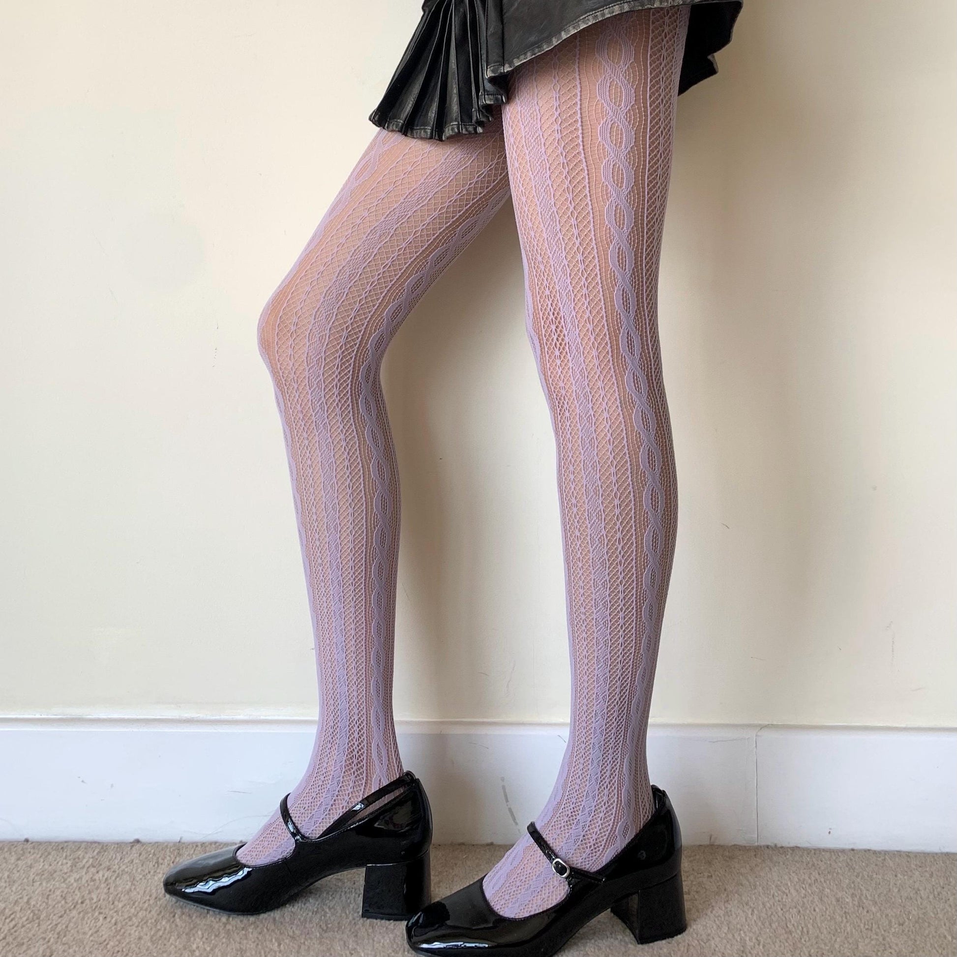 Lilac Knit Pattern Fishnet Tights