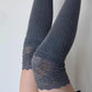 Thigh High Socks with Floral Pattern Lace Trim