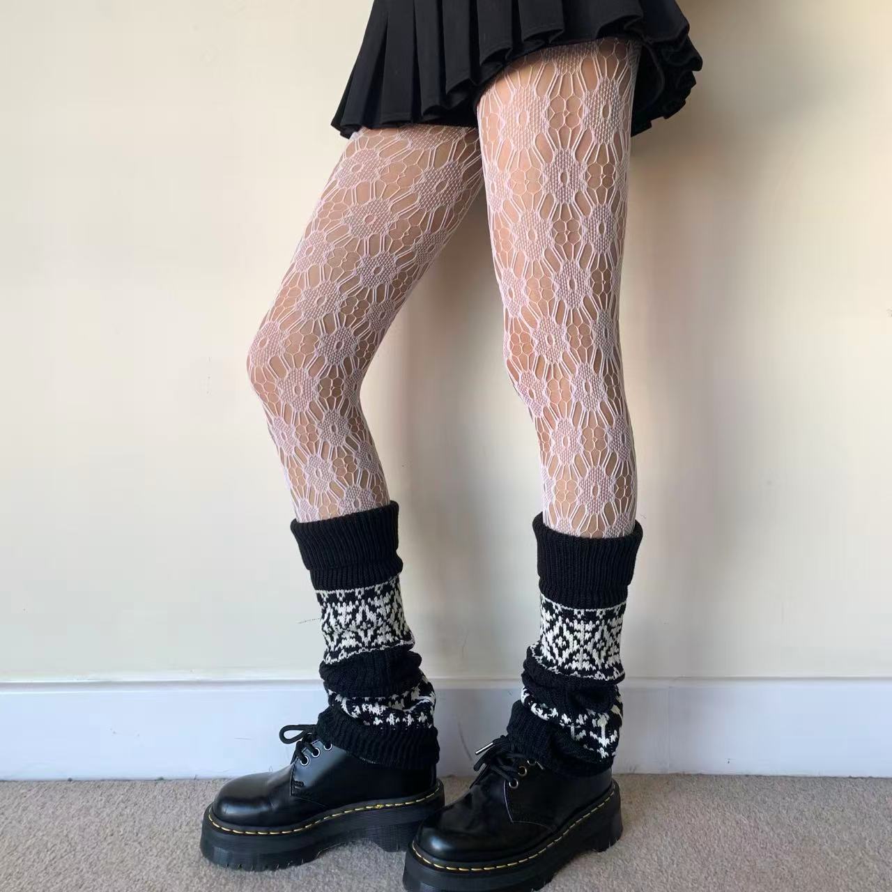 Black Nordic Knit Wool Leg Warmers