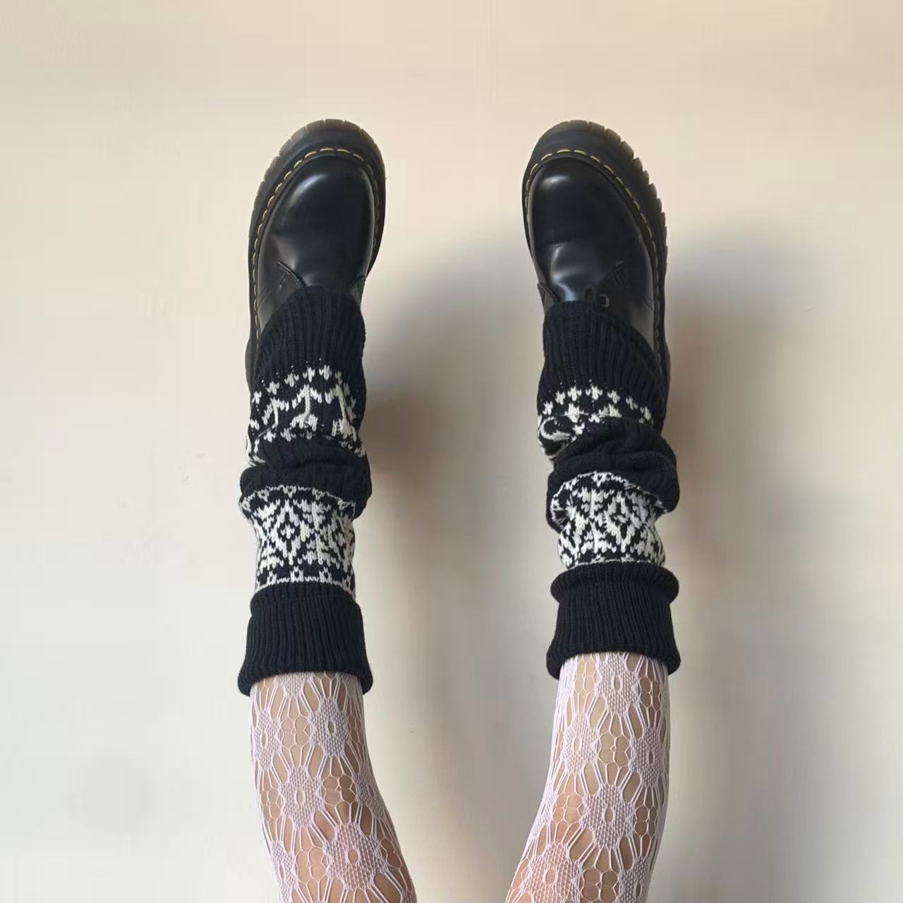 Black Nordic Knit Wool Leg Warmers