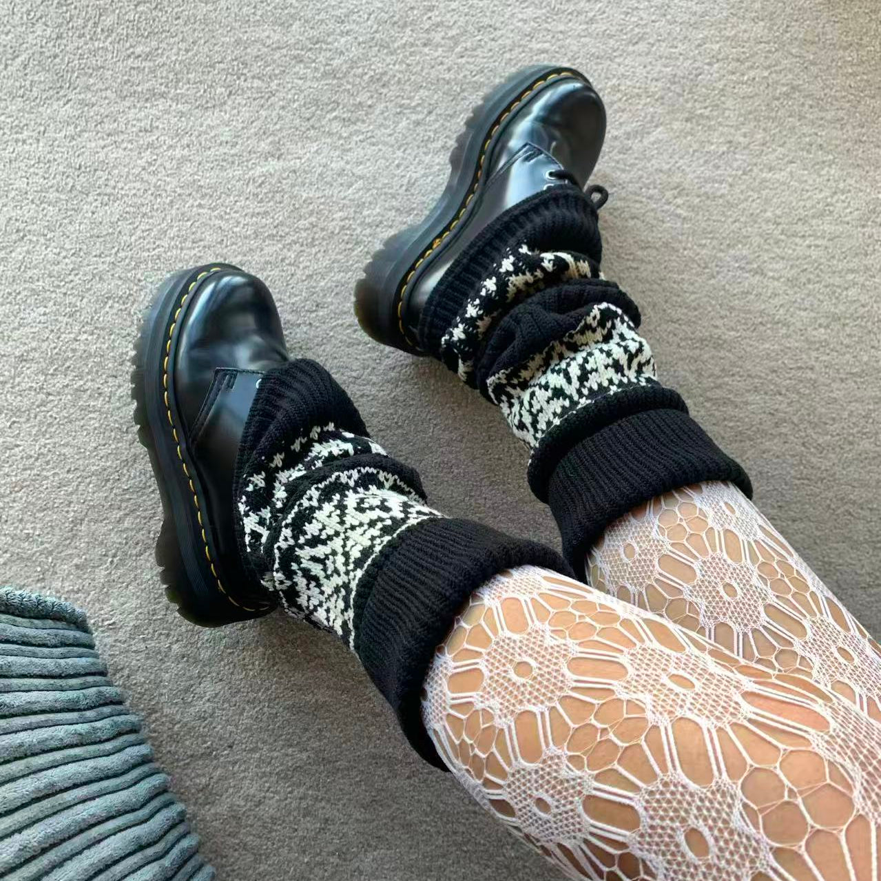 Black Nordic Knit Wool Leg Warmers