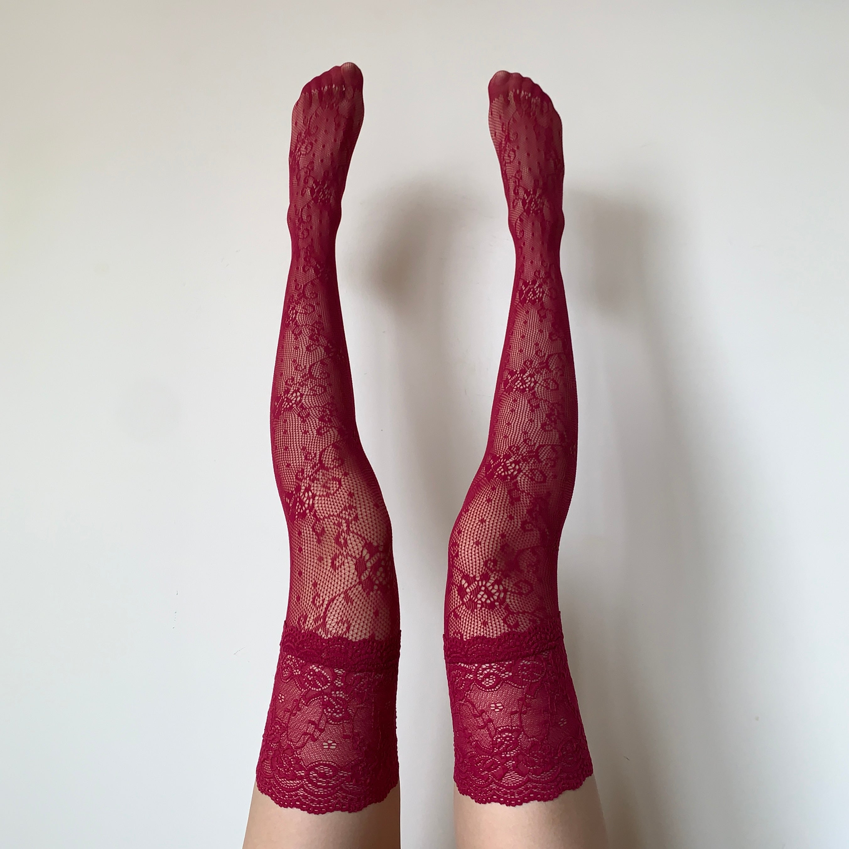 Red Burgundy Stay-up Thigh High Stockings
