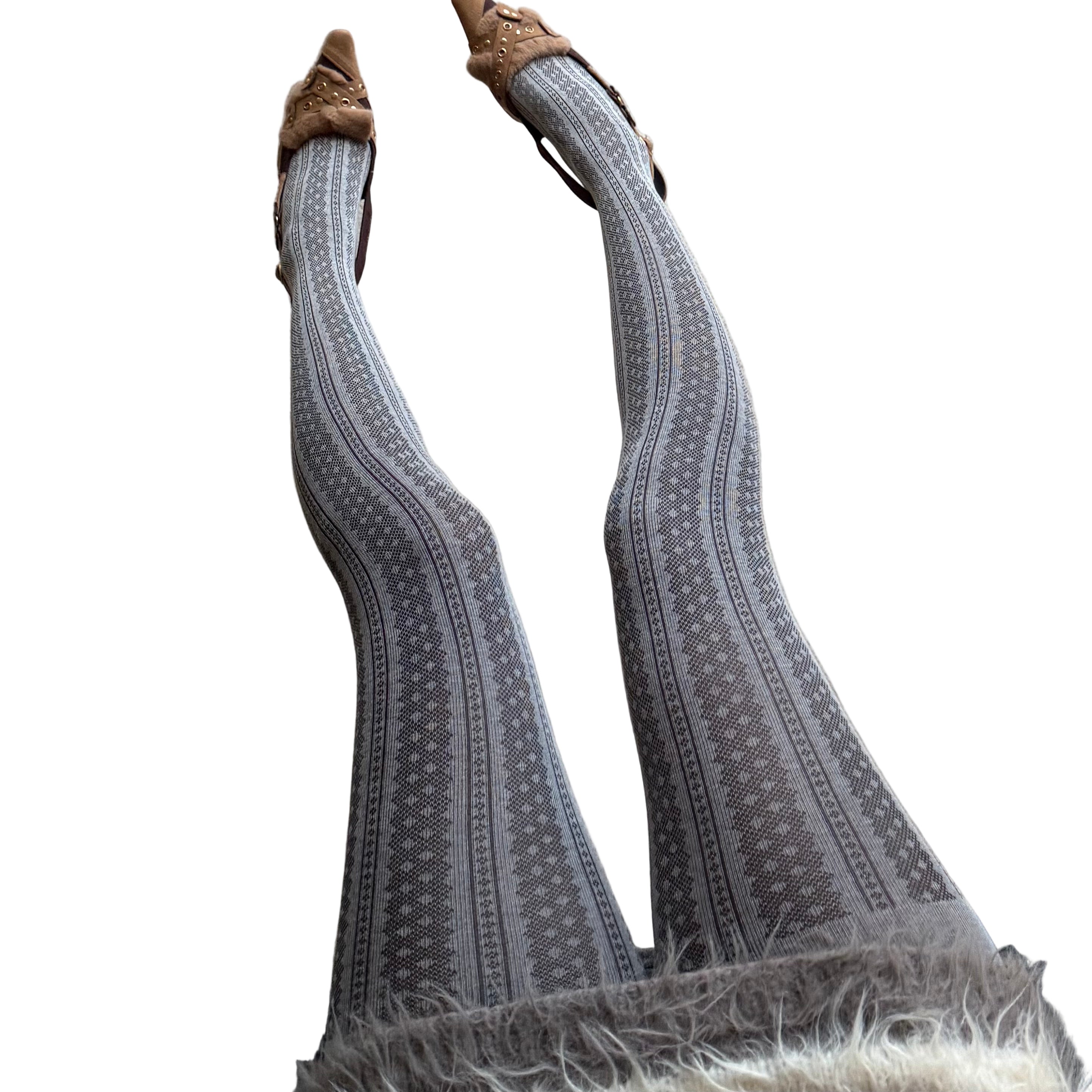 Grey Lace Polka Dot Floral Striped Cotton Tights