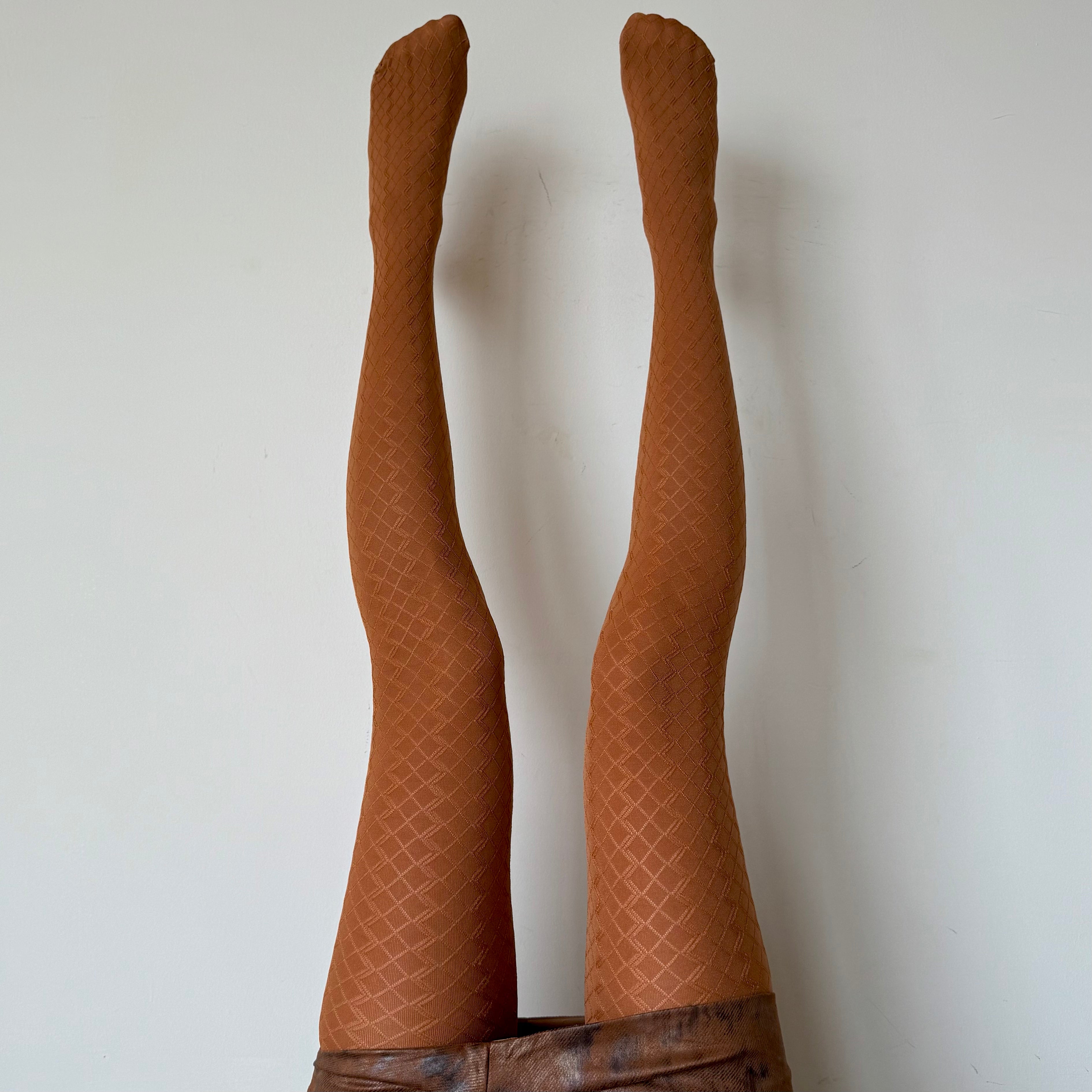 Cinnamon Orange Velvet 3D Crisscross Pattern Tights 110D