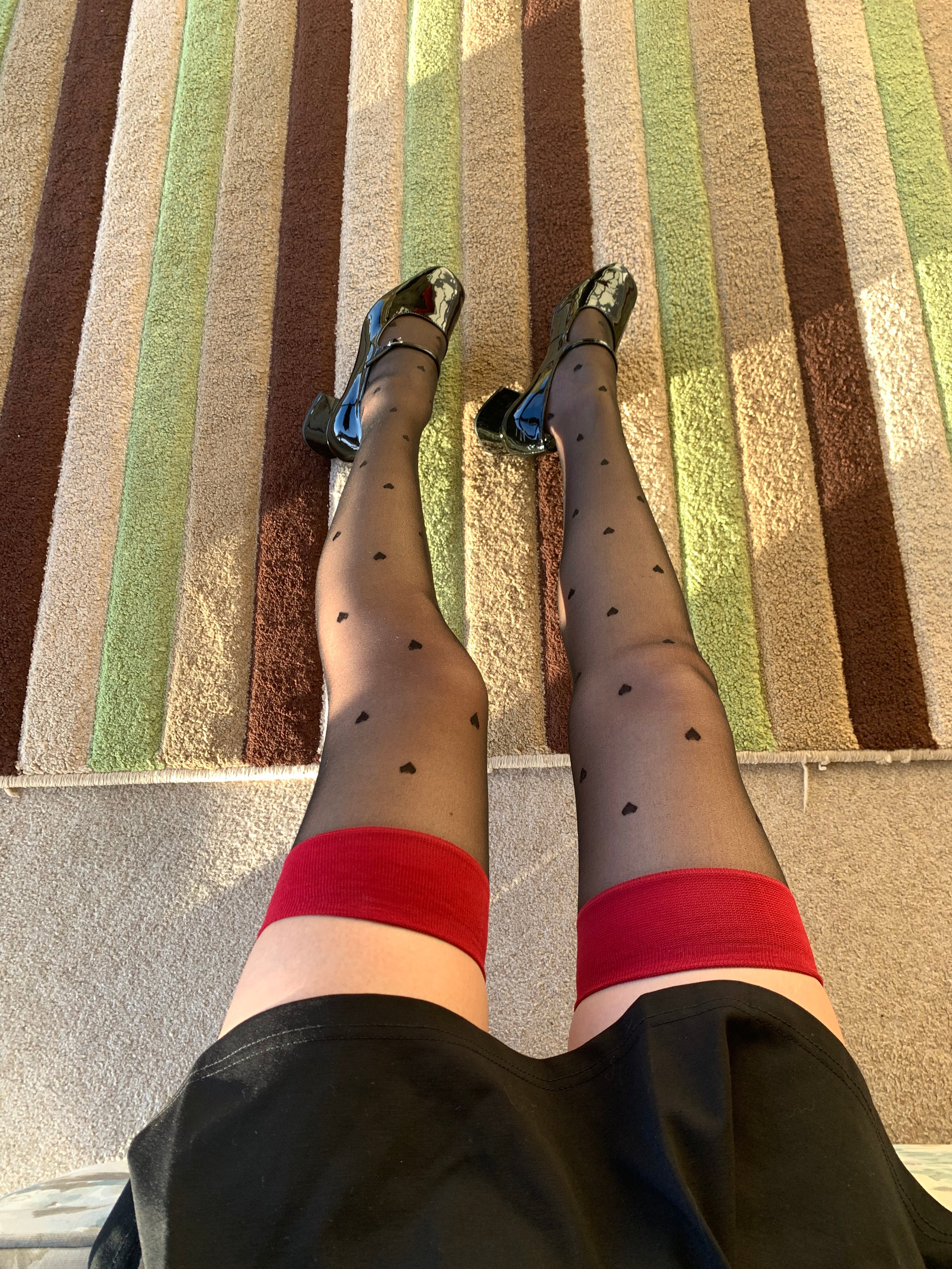 Black Heart Thigh High Stockings with Red Trim