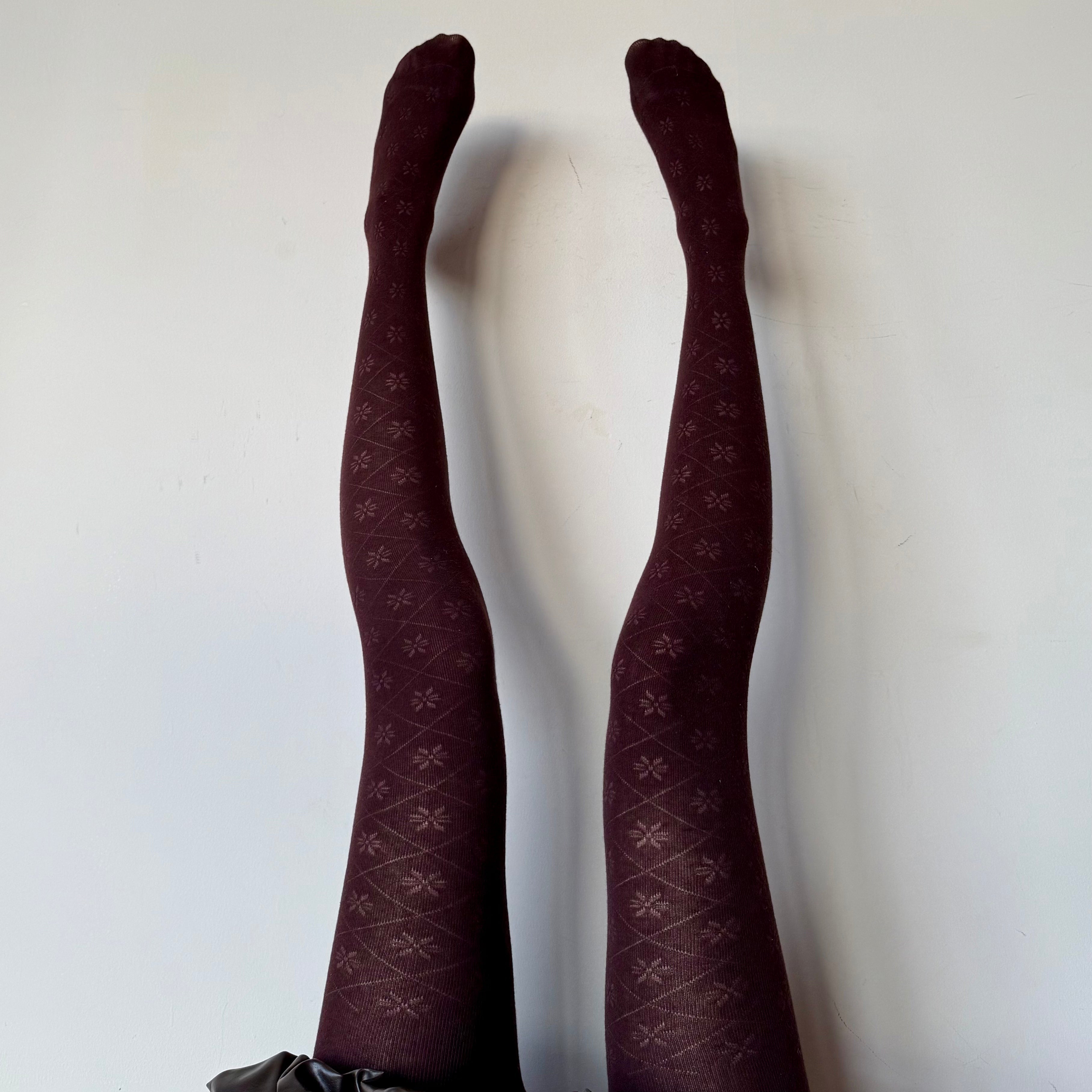 Dark Burgundy Snowflake Crisscross Cotton Tights