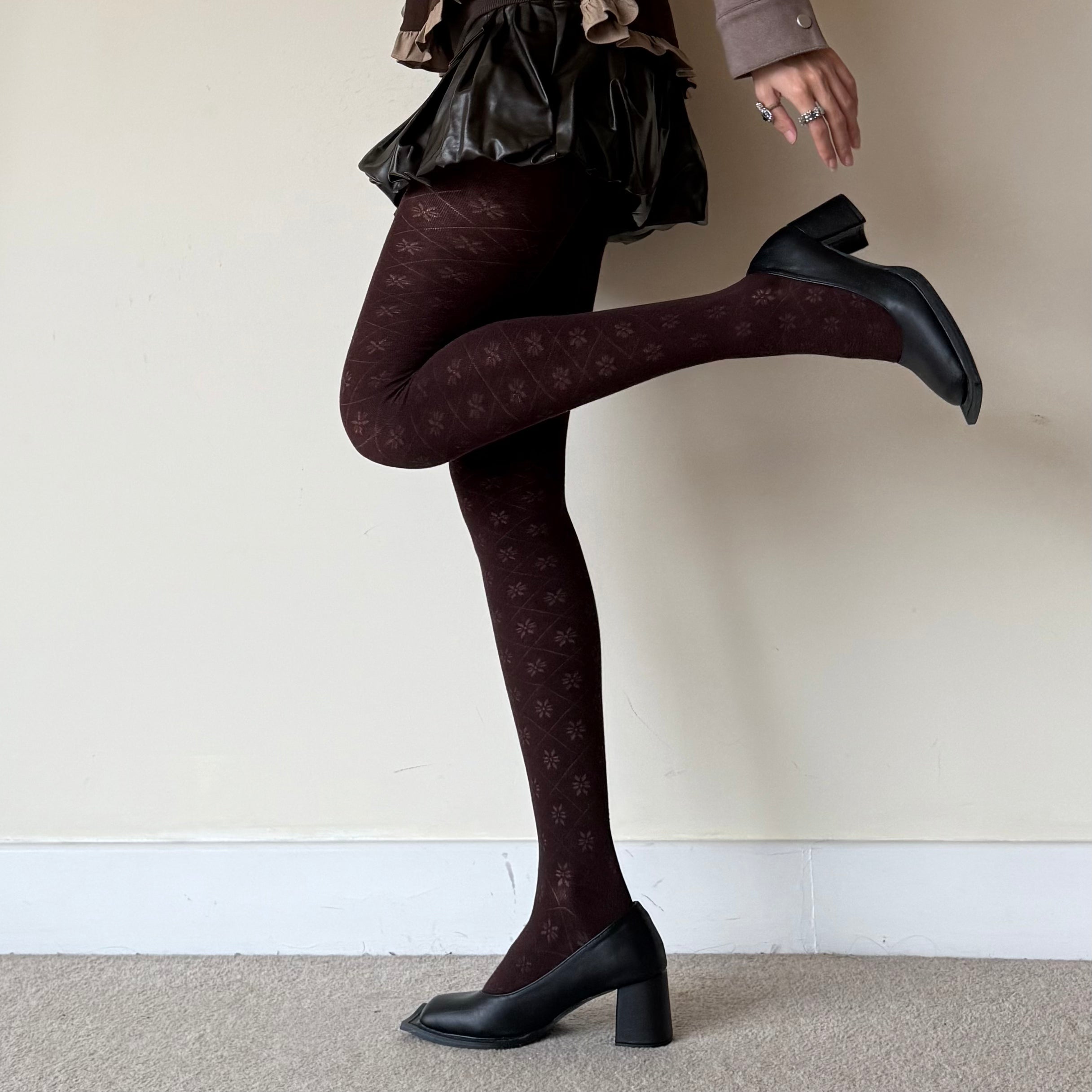 Dark Burgundy Snowflake Crisscross Cotton Tights