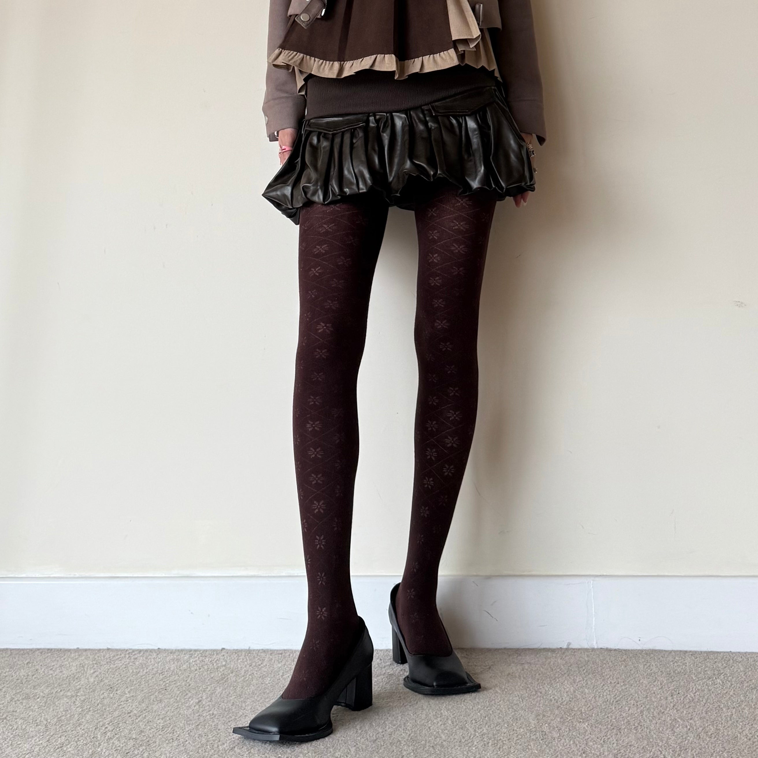 Dark Burgundy Snowflake Crisscross Cotton Tights