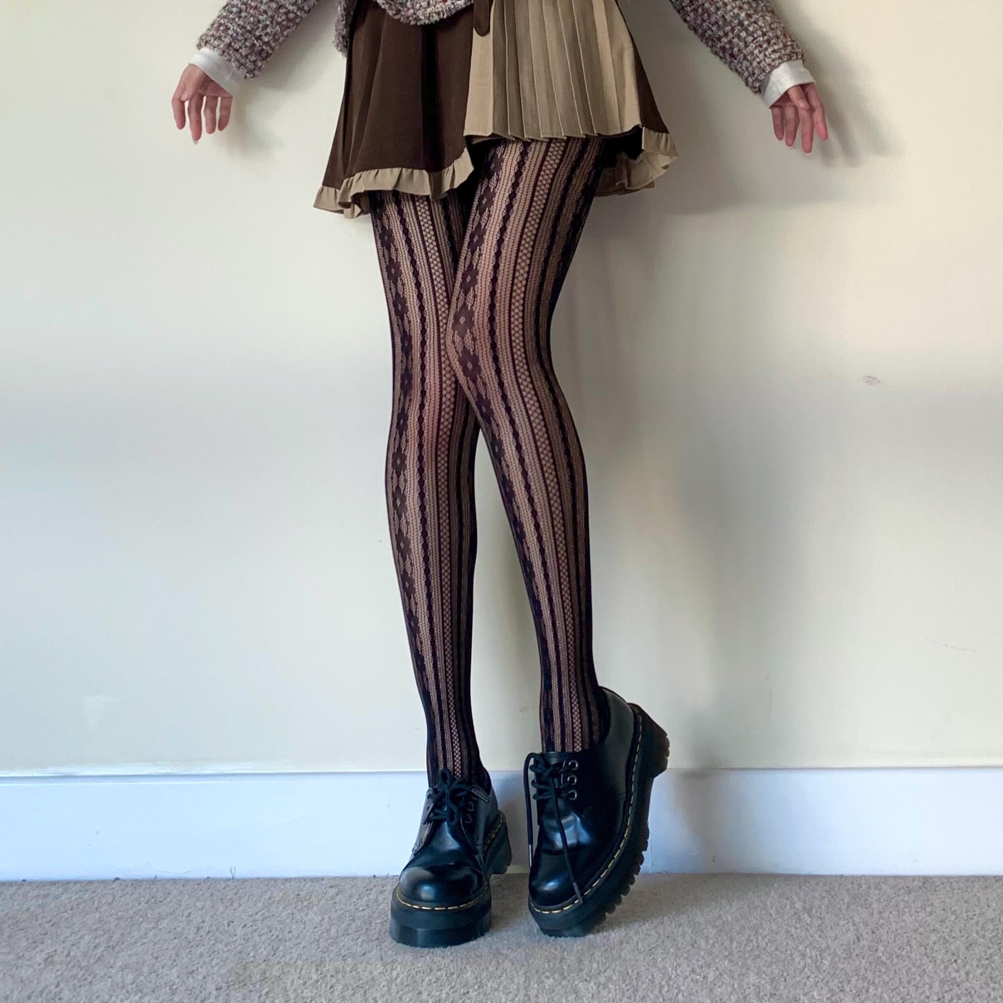 Black Floral Striped Fishnet Tights