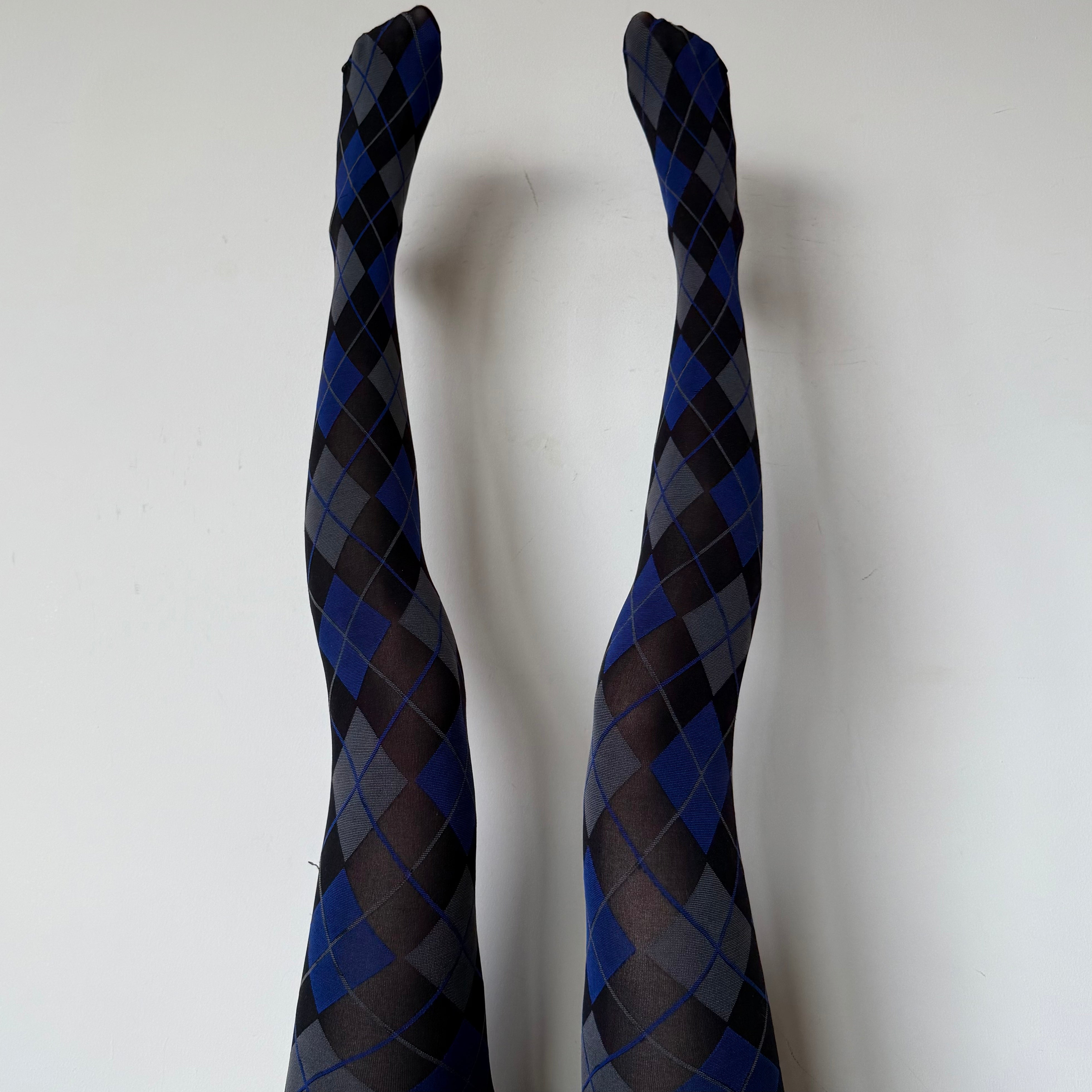 Black Blue & Grey Argyle Pattern Tights 50D