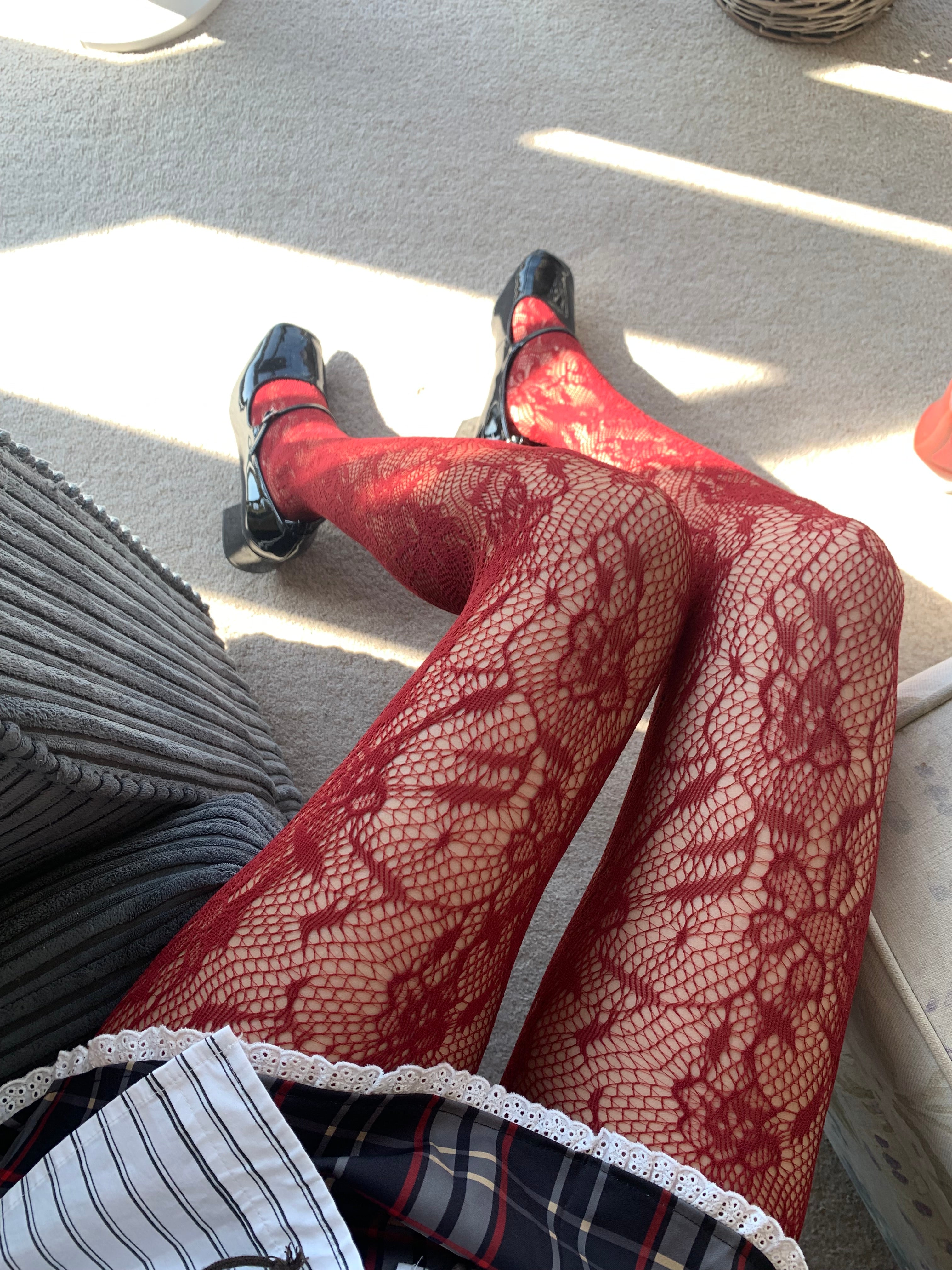 Burgundy Flora Fishnet Tights