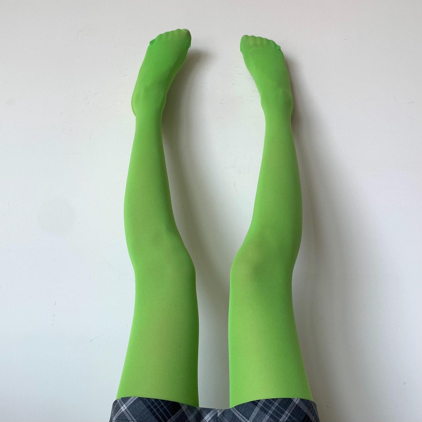 Neon Green Solid Color Velvet Tights - tights