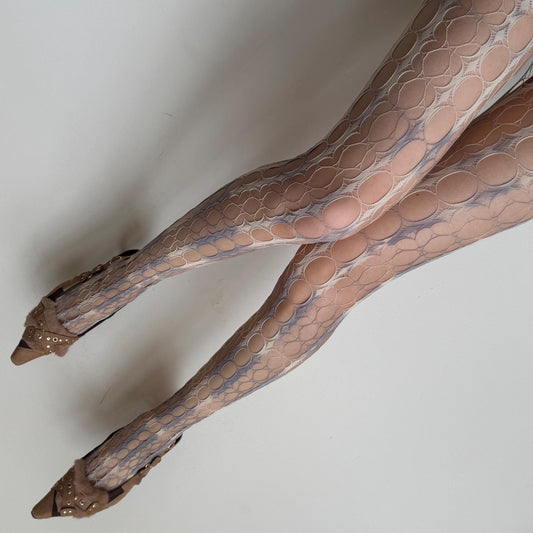 Yellow & Blue Tie-Dye Gradient Distressed Hollow Fishnet Tights - tights