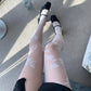 Cream White Rose Sheer Velvet Tights - tights