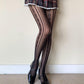Black Floral Striped Fishnet Tights
