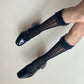 Black Heart Striped Frilled Knee-High Socks - socks