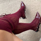 Burgundy Diamond Fishnet Knee High Socks with Adjustable Lace Bow Tie - stockings