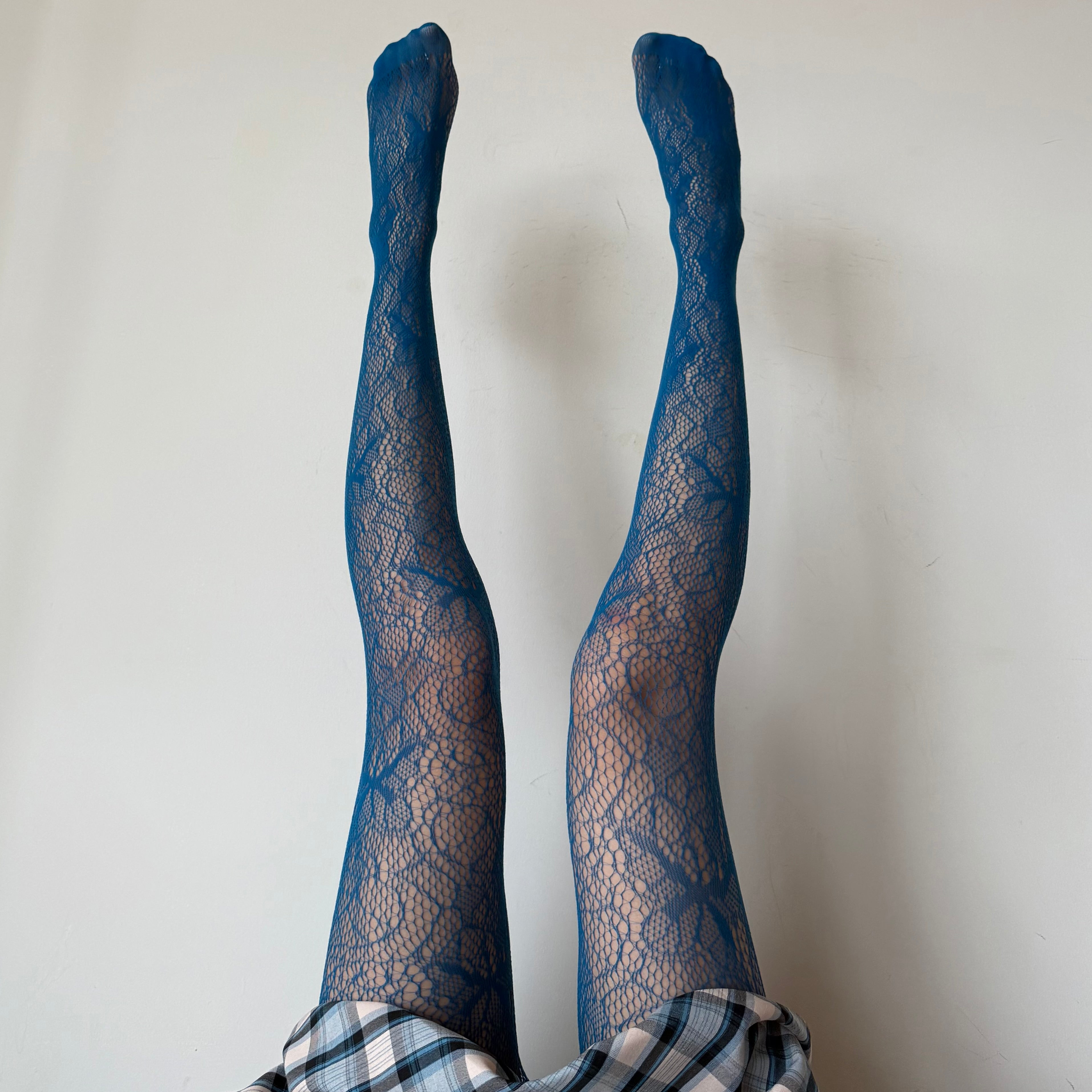 Peacock Blue Floral Fishnet Tights