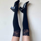 Thigh High Socks with Floral Pattern Lace Trim