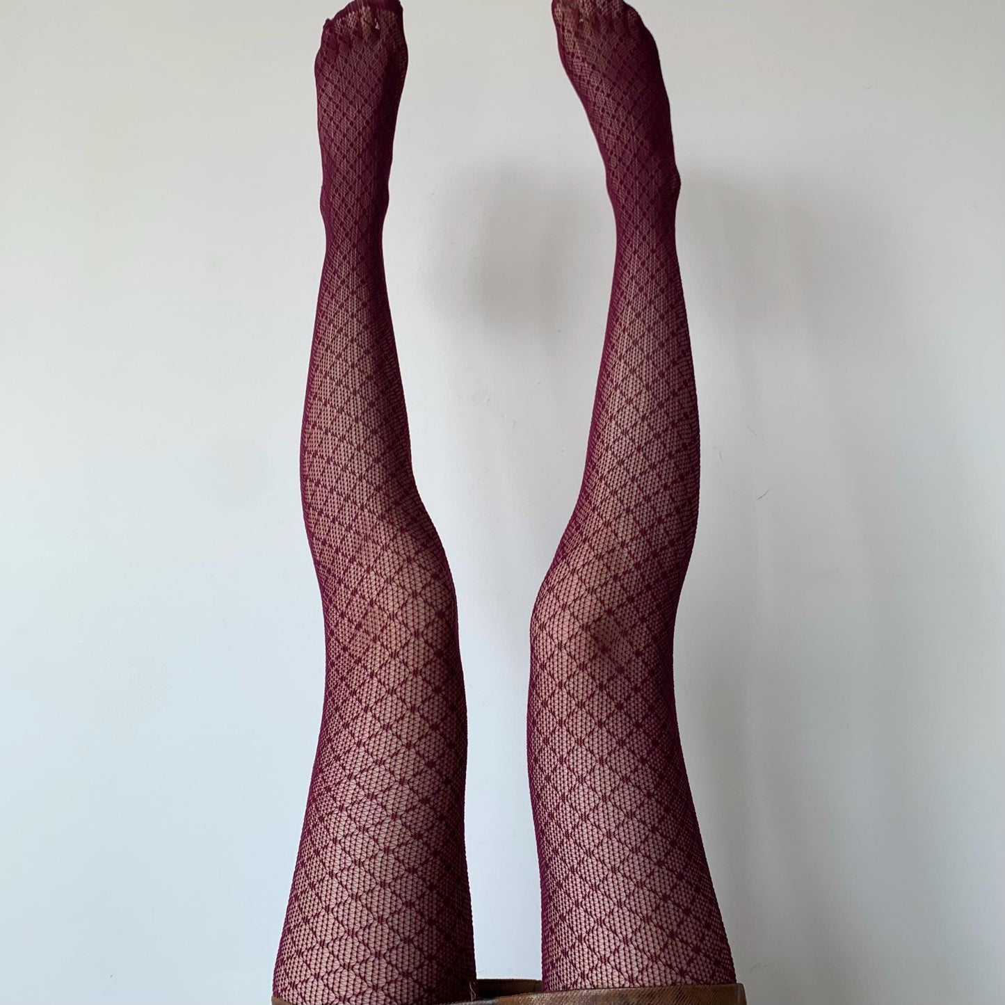 Burgundy Red Crisscross Fishnet Tights
