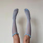 Blue Floral Knee High Frilled Socks with Satin Frill - socks