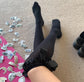 Knee-high Velvet Socks with Satin Ruffled Top and Bow Tie - socks