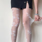 Cream White Rose Sheer Velvet Tights - tights