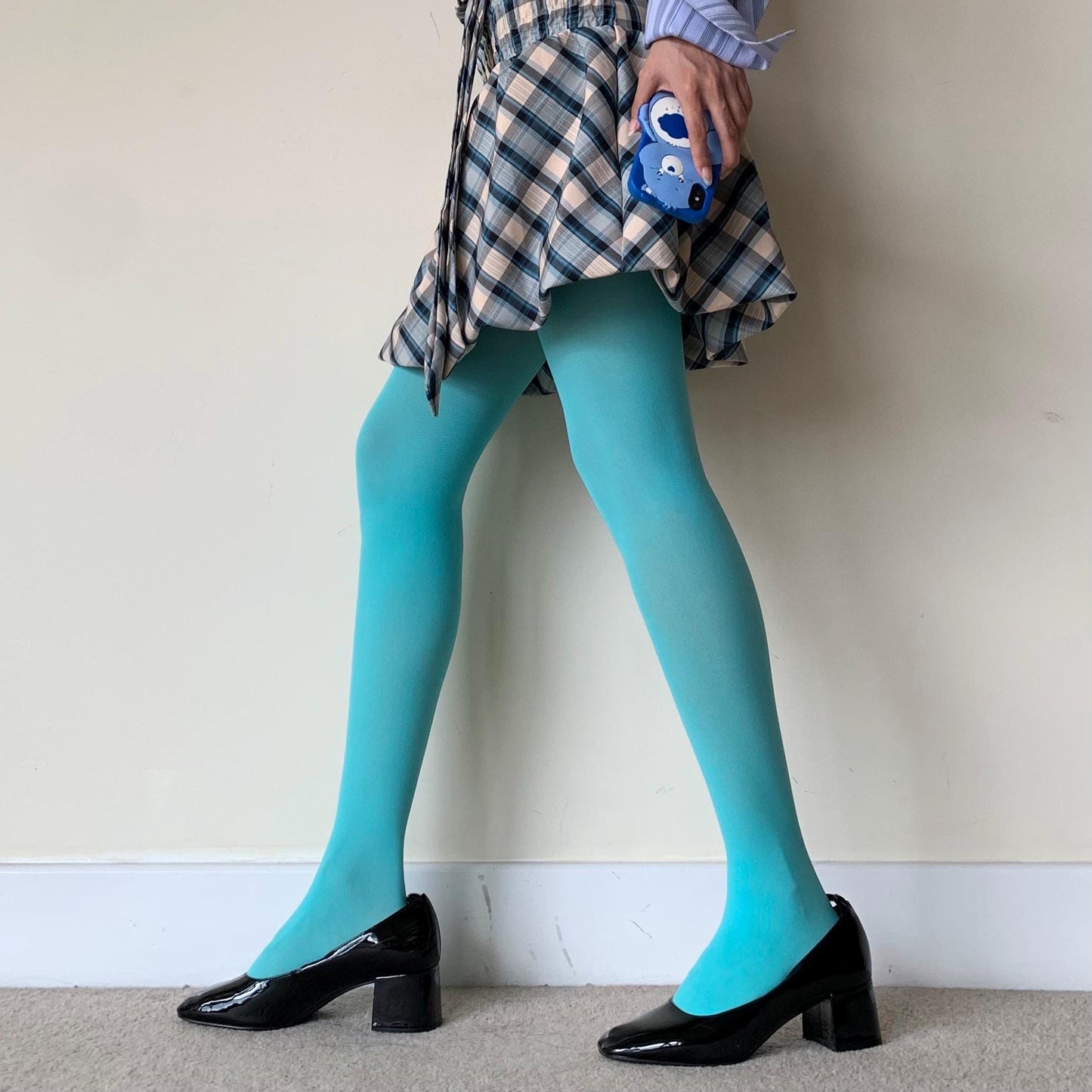 Sky Blue Opaque Solid Color Tights - tights