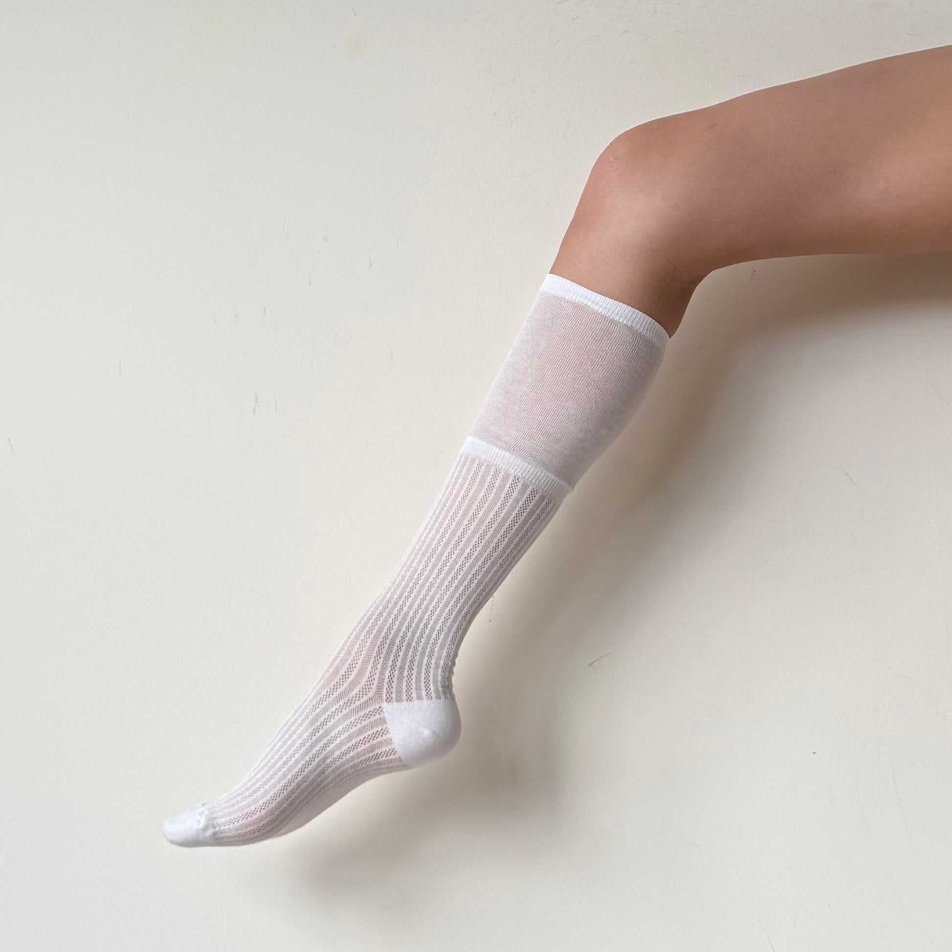 White Ribbed Combed Cotton Knee-High Socks