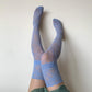 Blue Thigh High Hold-up Rose Pattern Fishnet Stockings with Lace Trim - stockings