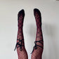 Black Lace-Up Fishnet Socks with Adjustable Ribbon Straps - socks