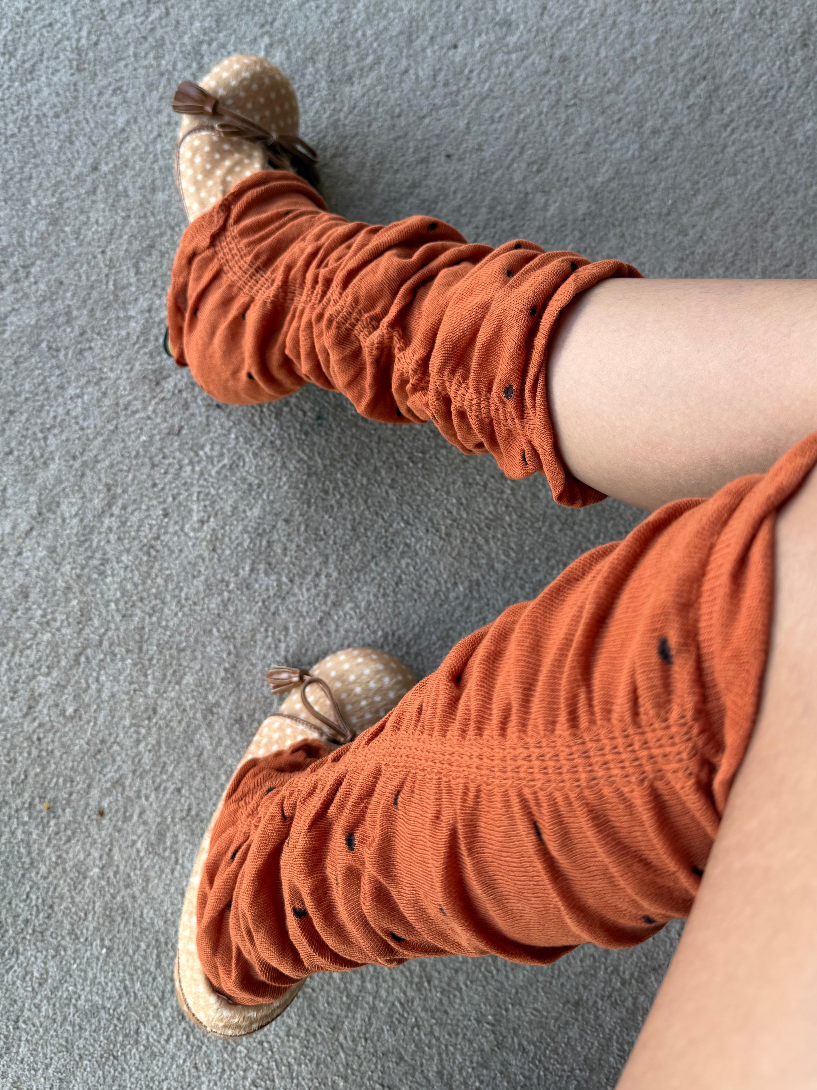 Orange Sheer Polka Dot Ruched Leg Warmers (approx. 62 cm)