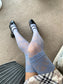 Blue Thigh High Hold-up Rose Pattern Fishnet Stockings with Lace Trim - stockings