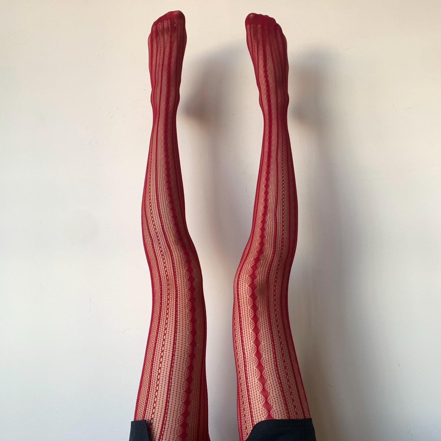 Red Geometric Stripped Fishnet Tights