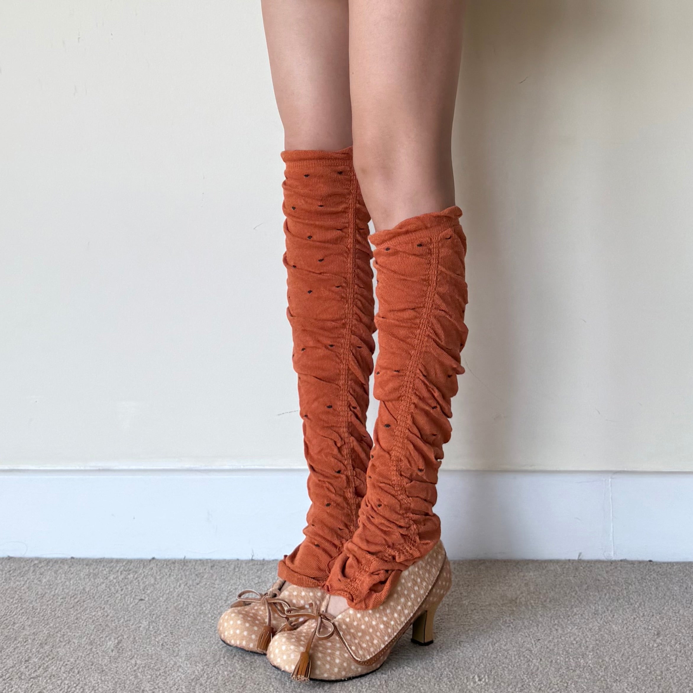 Orange Sheer Polka Dot Ruched Leg Warmers (approx. 62 cm)