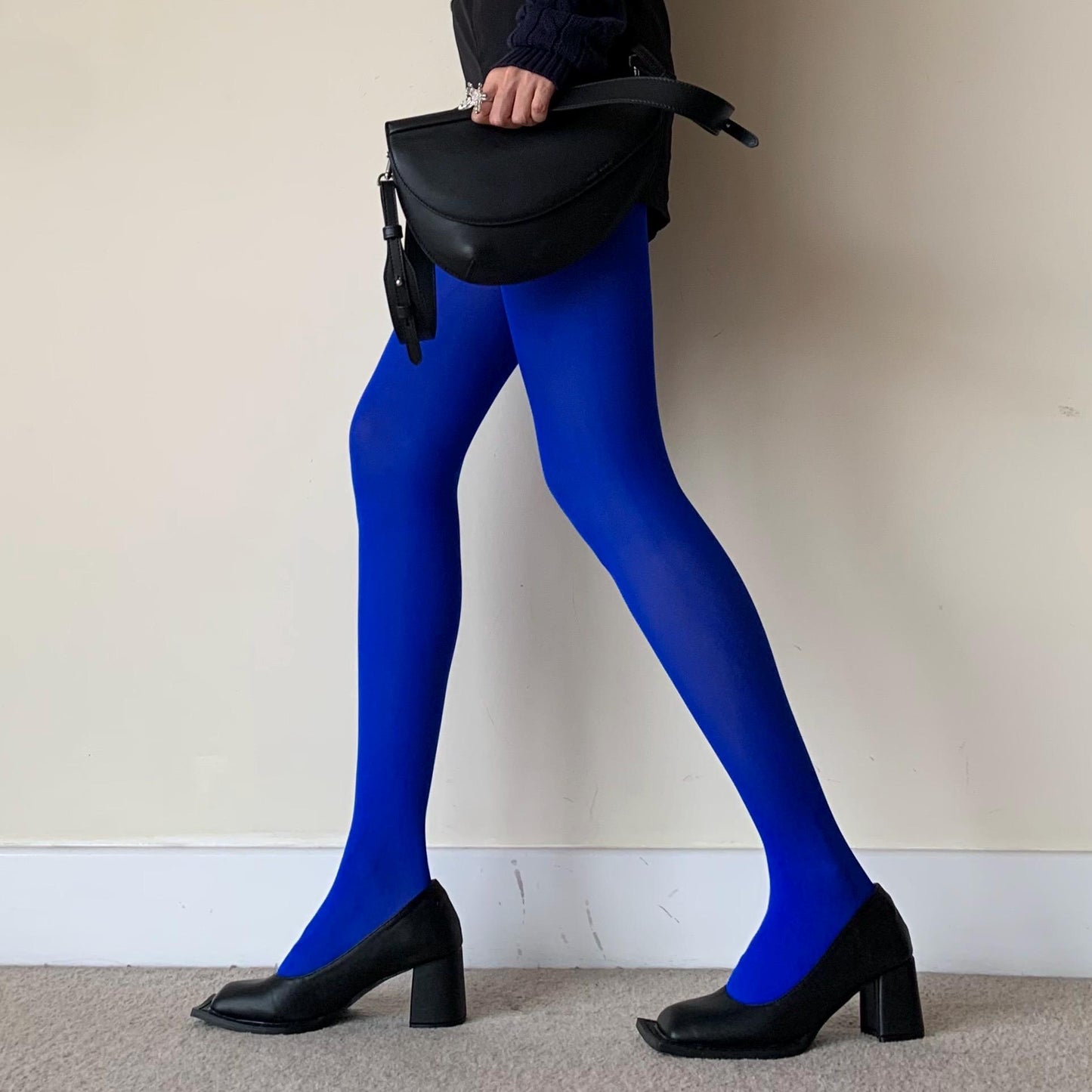 Royal Blue Solid Color Velvet Tights 80D - tights