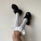 White Cotton Knee High Socks with Satin Ruffle - socks